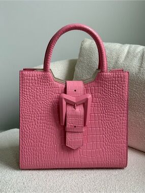 Mac Duggal - Pink Medium Croc Embossed Leather Tote